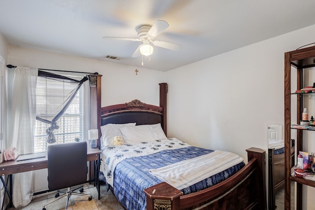 bedroom featuring ceiling fan