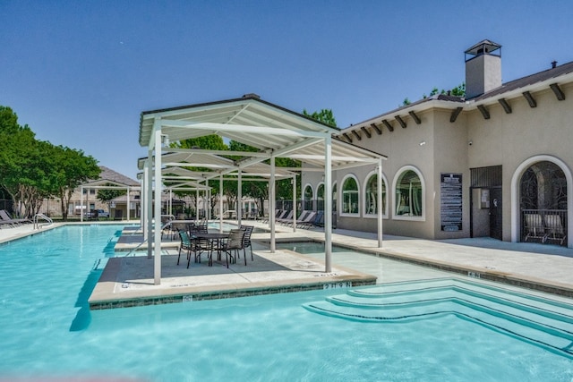 view of swimming pool with a patio