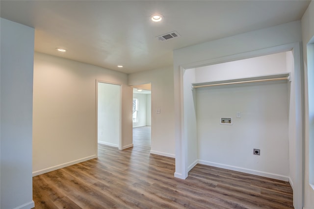 laundry area with washer hookup, hookup for an electric dryer, and dark hardwood / wood-style flooring