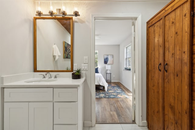 bathroom with hardwood / wood-style flooring and vanity