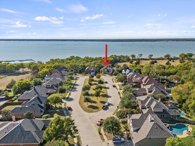 drone / aerial view featuring a water view