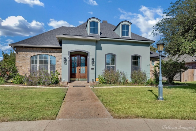 french provincial home with a front yard