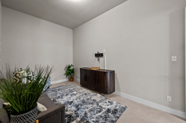 sitting room featuring baseboards and carpet floors