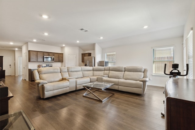 living room featuring dark hardwood / wood-style flooring