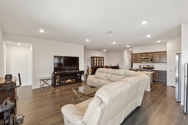 living room featuring dark hardwood / wood-style floors