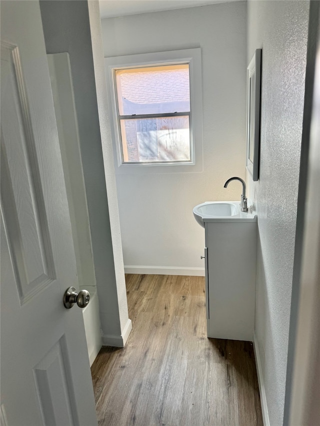 bathroom featuring vanity and wood-type flooring