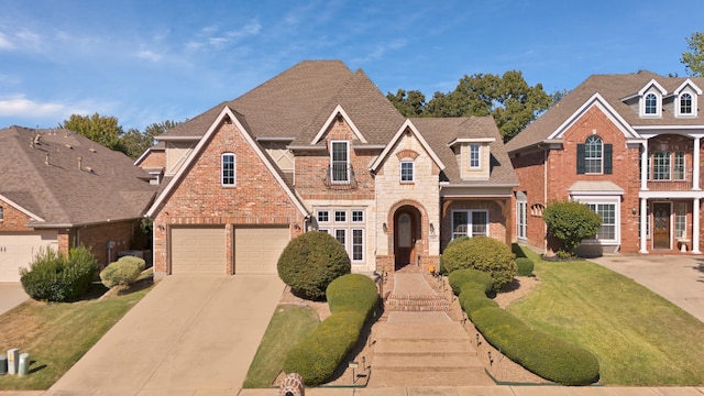 view of front facade with a garage and a front lawn