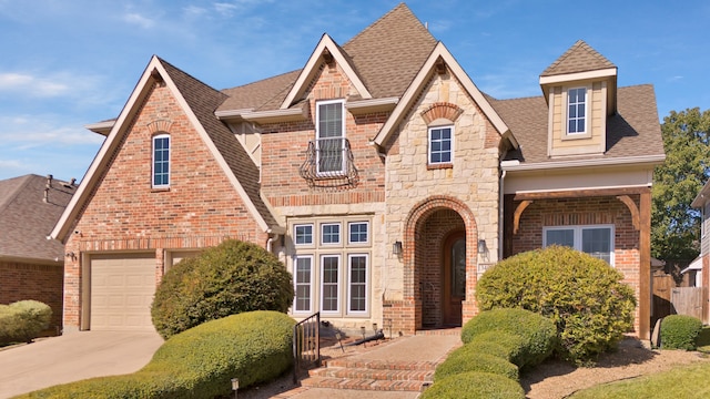 tudor home featuring a garage