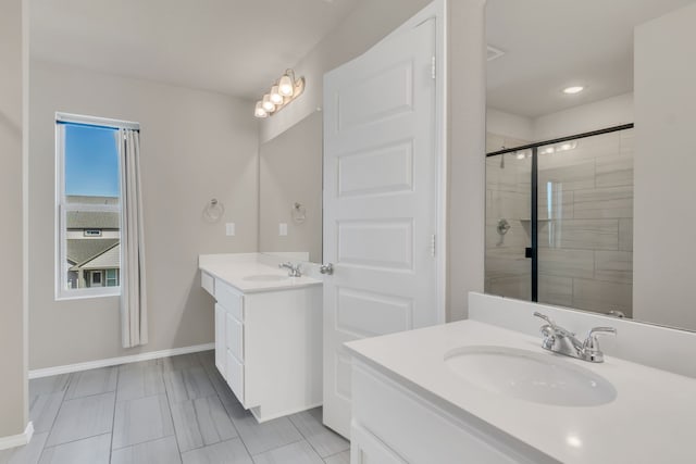 bathroom featuring vanity and walk in shower