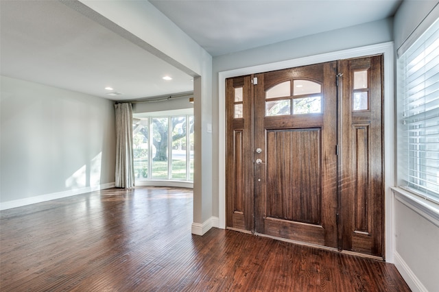 entrance foyer with dark hardwood / wood-style flooring and plenty of natural light