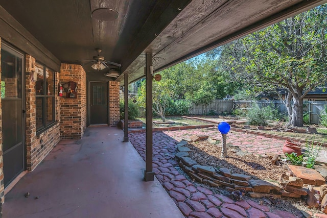 view of patio / terrace featuring ceiling fan