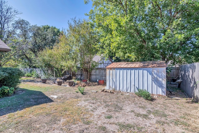 view of yard with a storage shed