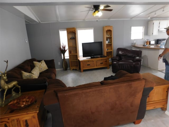 living room with ceiling fan