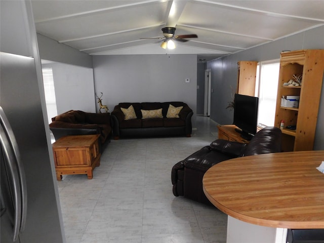 living room featuring ceiling fan