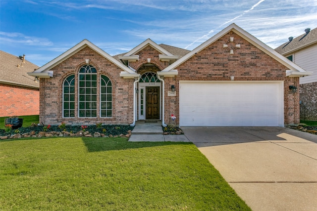 front facade featuring a front yard and a garage