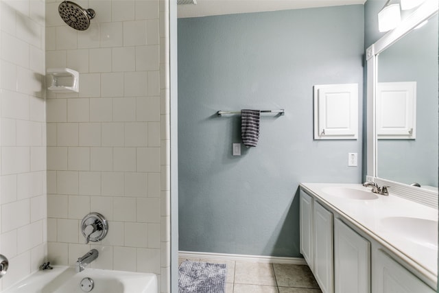 bathroom with vanity, tile patterned floors, and tiled shower / bath