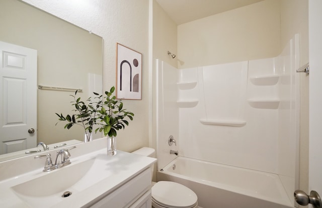 full bathroom with vanity, toilet, and shower / tub combination