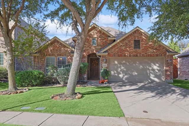 view of front property featuring a front yard and a garage