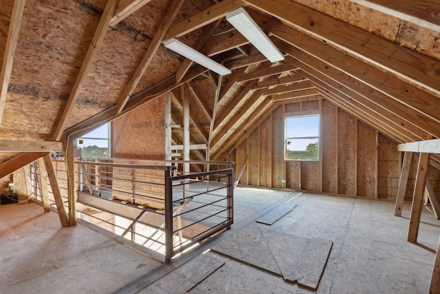 unfinished attic featuring a wealth of natural light