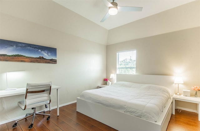 bedroom featuring ceiling fan and hardwood / wood-style flooring