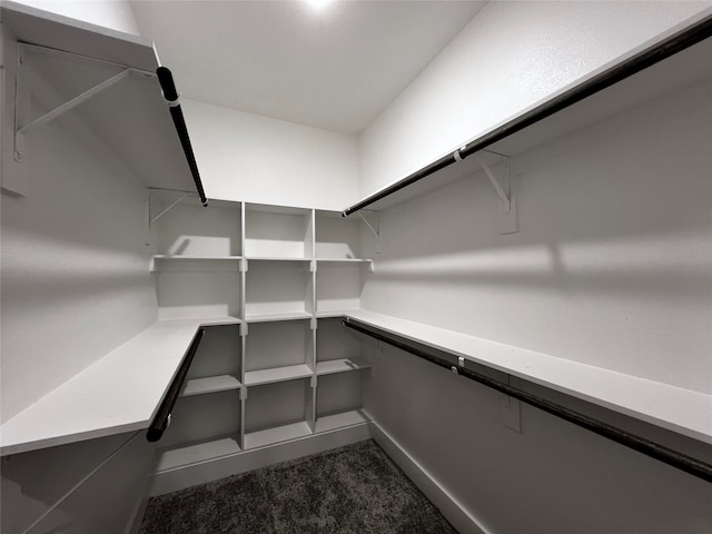 spacious closet featuring dark carpet