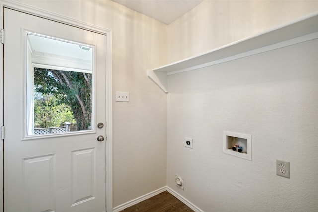 laundry room featuring electric dryer hookup, washer hookup, and dark hardwood / wood-style floors