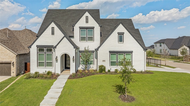 view of front facade with a front yard and a garage