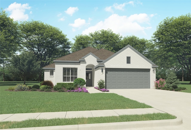 view of front facade featuring a front yard and a garage