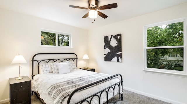 bedroom featuring carpet flooring and ceiling fan