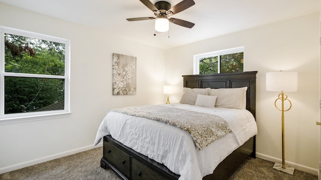 bedroom with carpet and ceiling fan