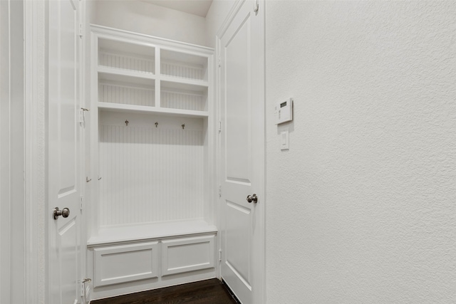 mudroom with dark hardwood / wood-style flooring