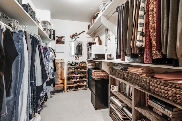 spacious closet featuring light colored carpet