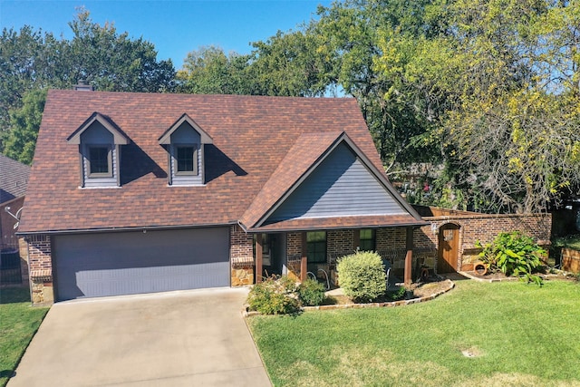 view of front of home featuring a front lawn and a garage