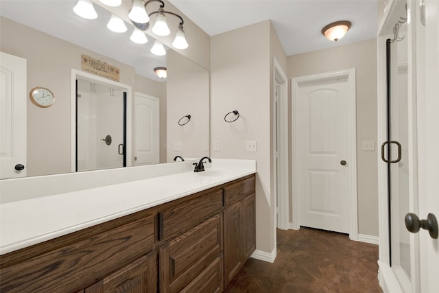 bathroom with vanity and tile patterned flooring