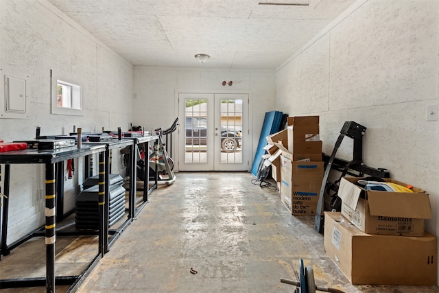 interior space featuring french doors and electric panel