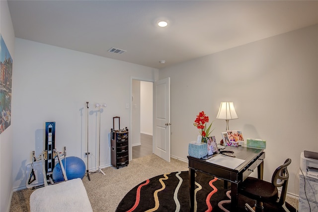 view of carpeted home office