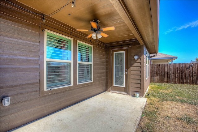 302 Patina St, Josephine, TX 75189 - property entrance with a ceiling fan and a patio area