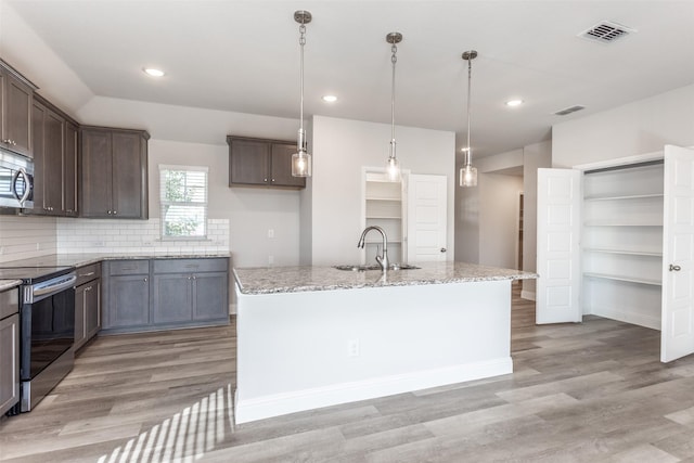 113 Bailey Ranch Dr, Lindsay, TX 76240 - kitchen with appliances with stainless steel finishes, a sink, light wood-style flooring, light stone countertops, and recessed lighting