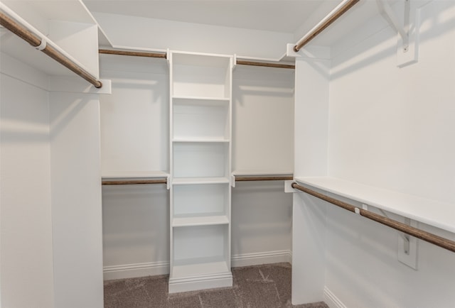 spacious closet featuring dark carpet