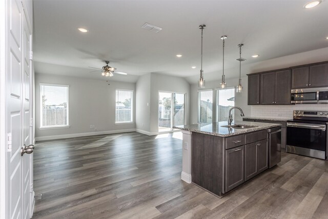 113 Bailey Ranch Dr, Lindsay, TX 76240 - kitchen with stainless steel appliances, a sink, baseboards, healthy amount of natural light, and recessed lighting