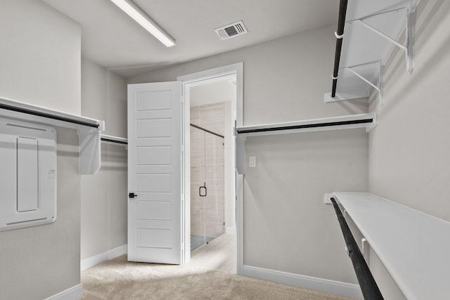 spacious closet with carpet floors and visible vents