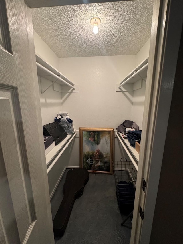 spacious closet featuring dark colored carpet