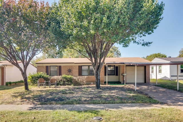 single story home with a front lawn and a garage