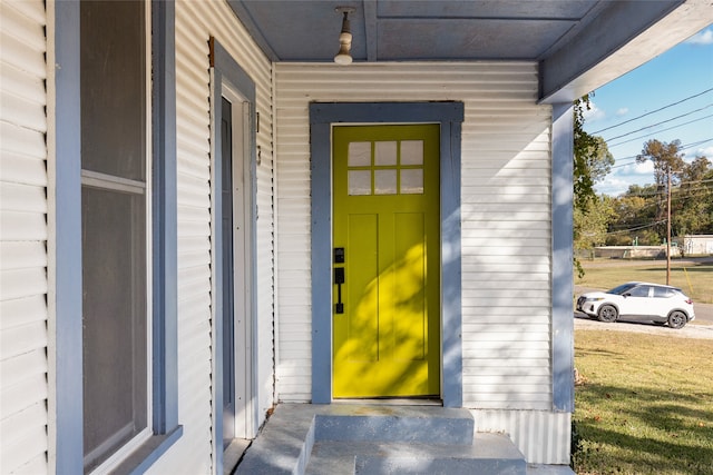 view of exterior entry featuring elevator