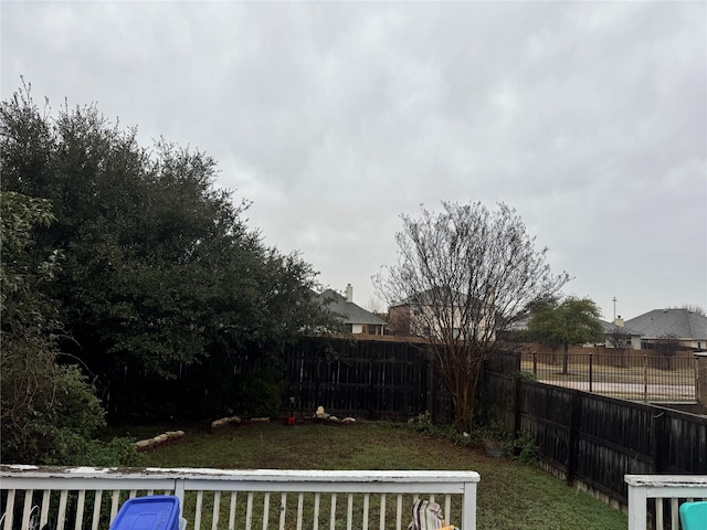 view of yard with a fenced backyard