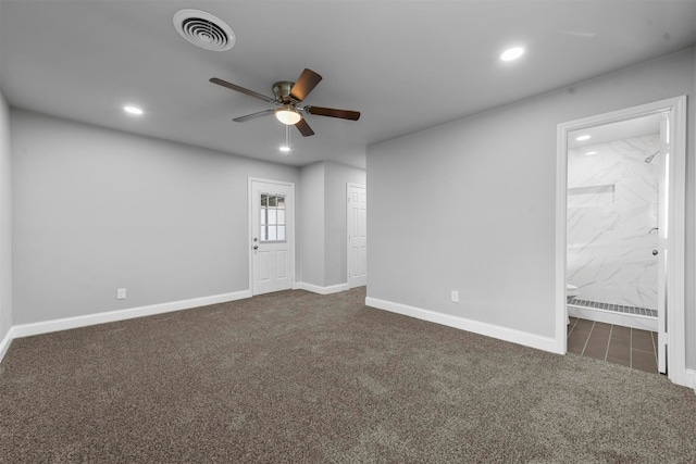 carpeted empty room with ceiling fan