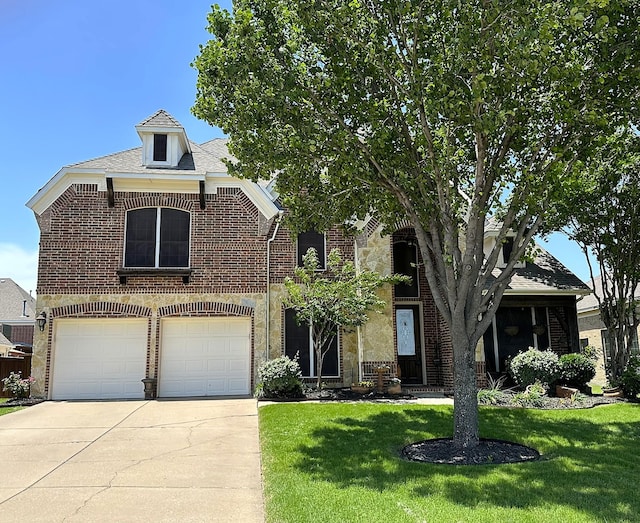 3048 S Camino Lagos, Grand Prairie, TX 75054 - view of front facade featuring concrete driveway, a front yard, a garage, and brick siding