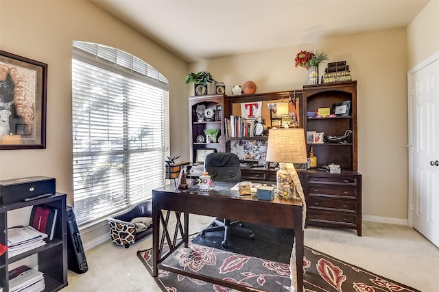home office featuring baseboards and carpet floors