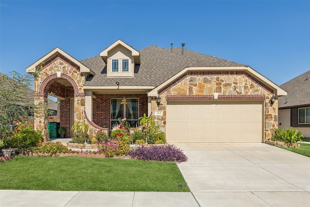 view of front of house featuring a front yard and a garage