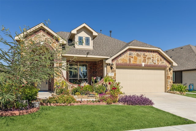 view of front facade featuring a front yard and a garage